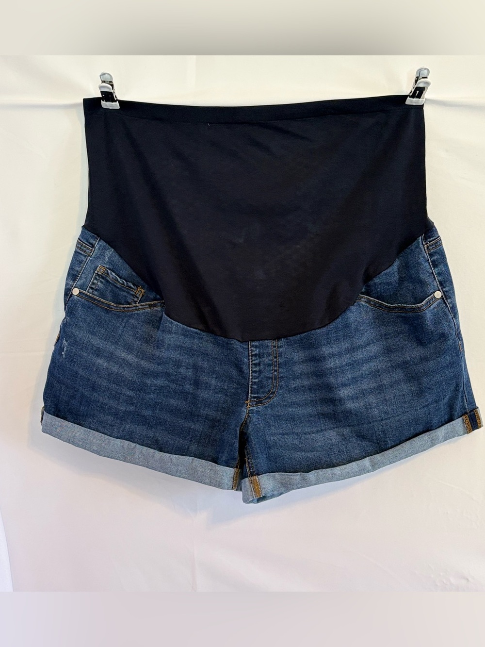 Time and Tru Black Overband Indigo Denim Maternity Shorts